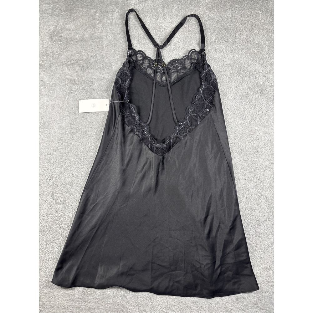 Flora by Flora Nikrooz Slip Black Satin Lace Bodice Sheer Nightgown Size M NWT - Picture 9 of 12